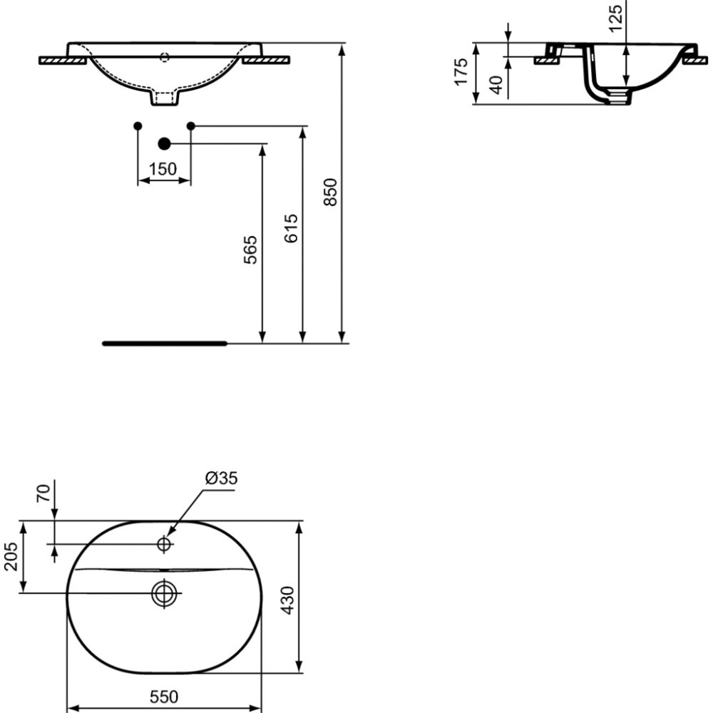 Lavoar oval Connect incastrabil 55 cm