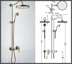 Sistem de dus Retro Tres culoare bronz, cu baterie ingropata