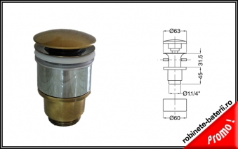 Ventil metalic culoare bronz pentru lavoar fara preaplin