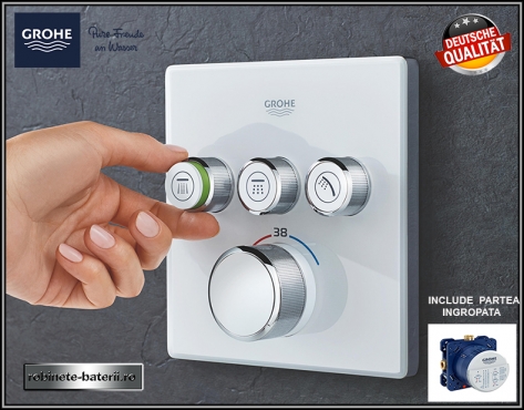 Baterie dus ingropata Grohe SmartControl cu termostat, patrata, cu trei iesiri