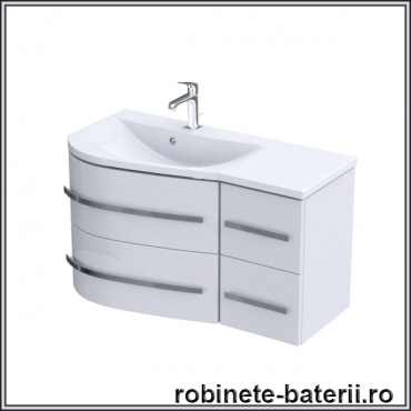 Mobilier baie suspendat Opal 90 cm culoare alba, cu fronturi curbate