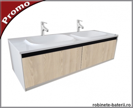 Mobilier baie suspendat Pandora 150 cm, fronturi textura lemn