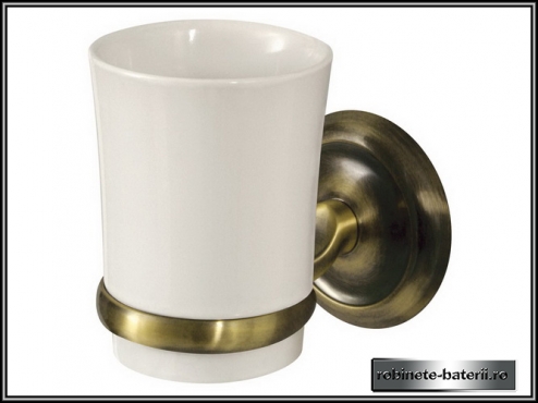 Pahar baie ceramic cu suport culoare bronz